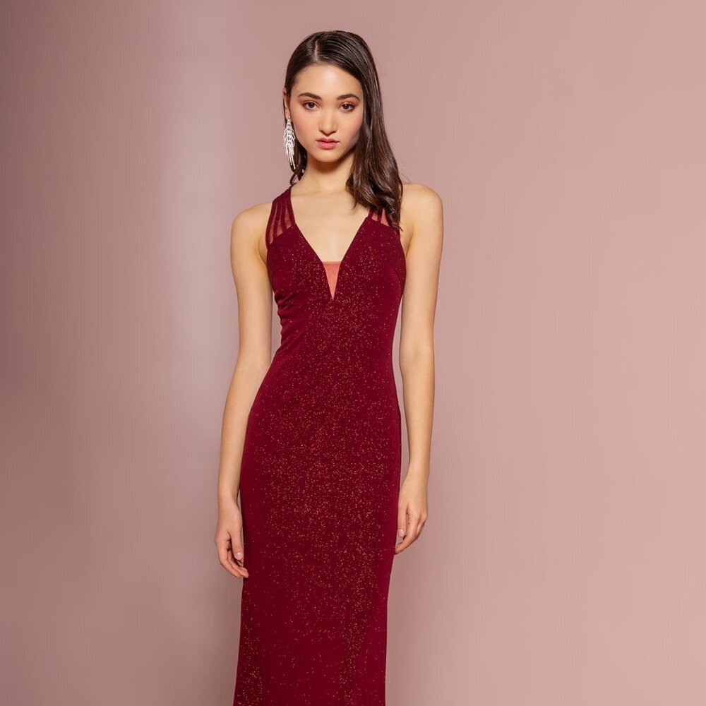 New Floor Length Sleeveless Sehath Glitter Crepe Dress With Zipper Back Gl2704